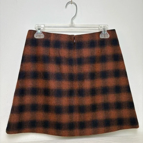 WILFRED Aritzia Cashmere Wool Blend Classic Mini Skirt Navy/Rust Buffalo Plaid - Picture 6 of 9